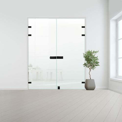Glazen dubbele binnendeur XL voor stomp kozijn zwart beslag-, Doe-het-zelf en Bouw, Glas en Ramen, Nieuw, Verzenden