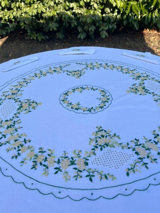 Tafelkleed (9) - 170 cm - 170 cm - Chic geborduurde handen, Antiek en Kunst, Antiek | Tapijten, Tafelkleden en Textiel