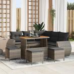 vidaXL 9-delige tuinset met kussens in grijs poly rattan en, Verzenden, Nieuw