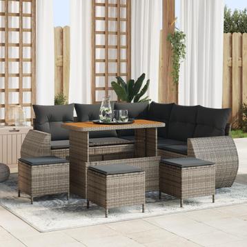 vidaXL 9-delige tuinset met kussens in grijs poly rattan en, Verzenden