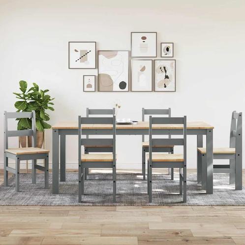 vidaXL 7-delige Eetset Panama massief grenenhout grijs, Huis en Inrichting, Complete eetkamers, Nieuw, Verzenden
