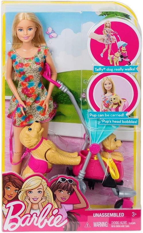 Barbie -  Wandelwagen Puppy Speelset, Kinderen en Baby's, Speelgoed | Poppen, Verzenden
