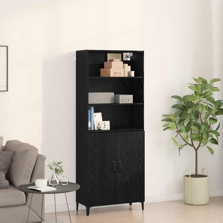 vidaXL Dressoir Wandgemonteerd 2 pcs Zwart Eiken Bewerkt, Huis en Inrichting, Kasten | Dressoirs, Nieuw, Verzenden