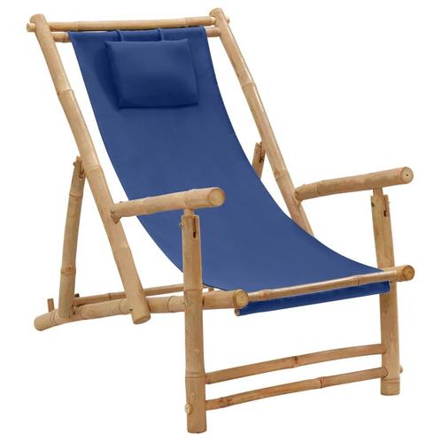 vidaXL Terrasstoel bamboe en canvas marineblauw, Tuin en Terras, Tuinstoelen, Nieuw, Verzenden