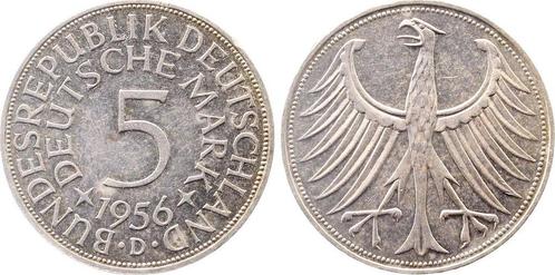 5 Mark Duitsland 5 duitse Mark 1956 D vz+ Patina zilver, Postzegels en Munten, Munten | Europa | Niet-Euromunten, België, Verzenden