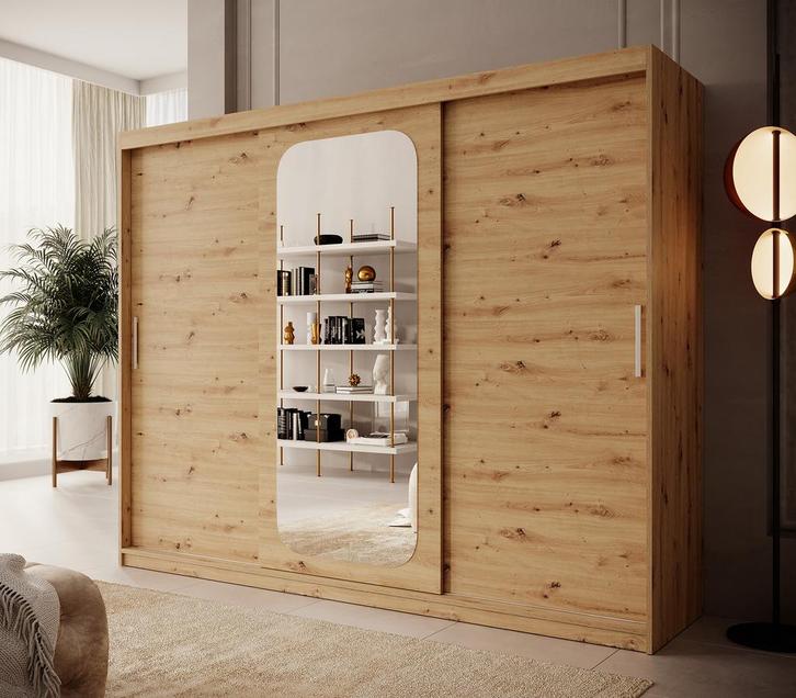 Kledingkast 250cm eiken Schuifdeuren met spiegel, Huis en Inrichting, Kasten | Overige, Nieuw, Verzenden
