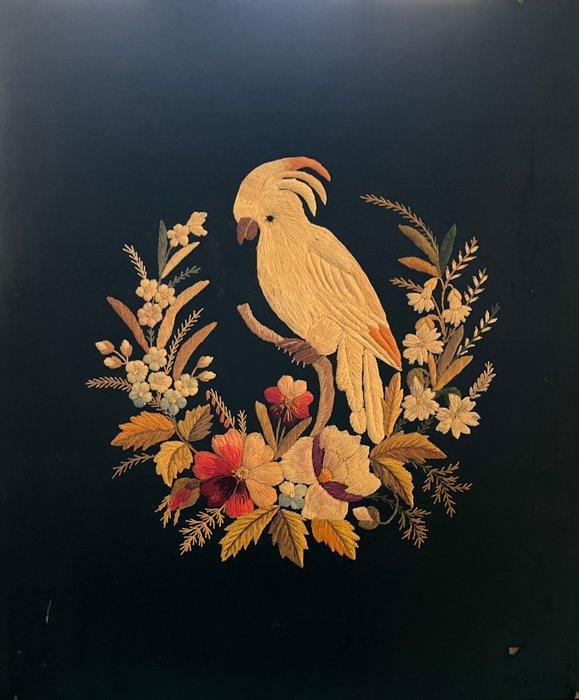 Borduurwerk - 56 cm - 47 cm - Kaketoe, Antiek en Kunst, Antiek | Meubels | Stoelen en Sofa's