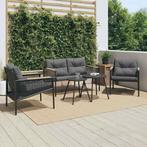 vidaXL 5-delige Balkonset met kussens staal zwart, Tuin en Terras, Verzenden, Nieuw