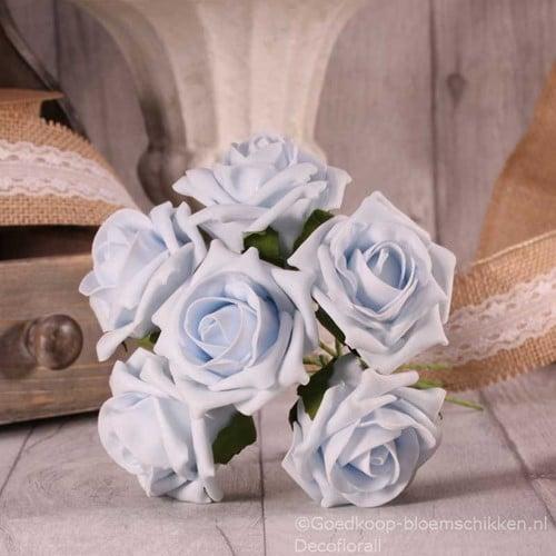 Foamroos Tea Rose Baby Blauw 6 cm 6 stuks, Huis en Inrichting, Woonaccessoires | Kunstplanten en Kunstbloemen, Nieuw