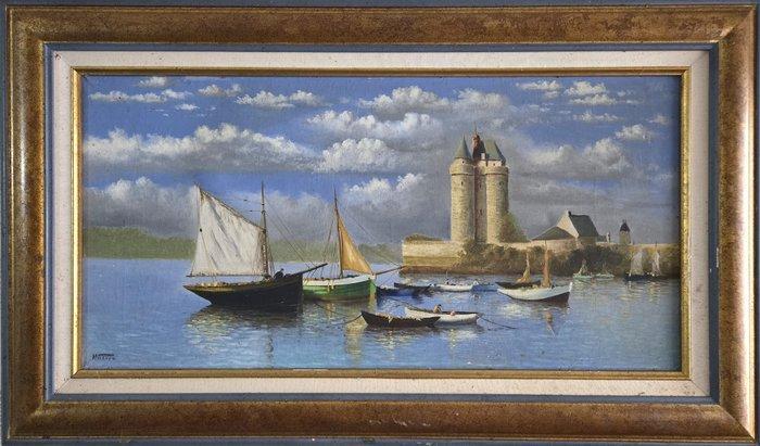 École française (XX) - Marine, Antiek en Kunst, Kunst | Schilderijen | Klassiek