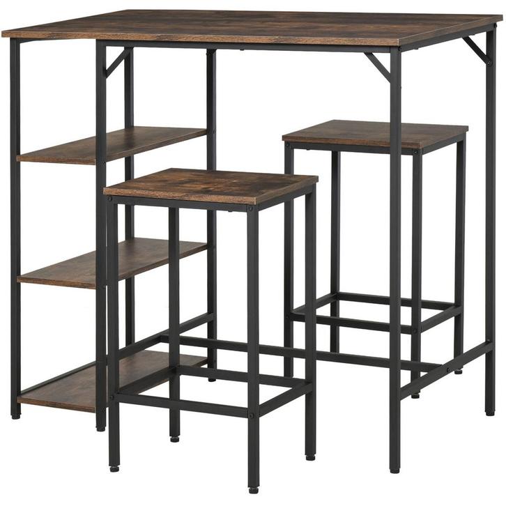 Barset - 3-delig tafelset - rustieke bruinzwart, Tuin en Terras, Tuinsets en Loungesets, Nieuw, Ophalen of Verzenden