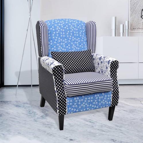 vidaXL Fauteuil met patchwork stof blauw/grijs, Huis en Inrichting, Fauteuils, Nieuw, Verzenden