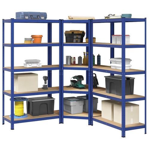 vidaXL Legbordenset 3 st 5-laags staal en bewerkt hout blauw, Huis en Inrichting, Kasten | Stellingkasten, Nieuw, Verzenden
