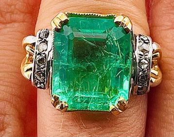 Zonder Minimumprijs - Ring - 9 kt. Geel goud, Zilver Smaragd