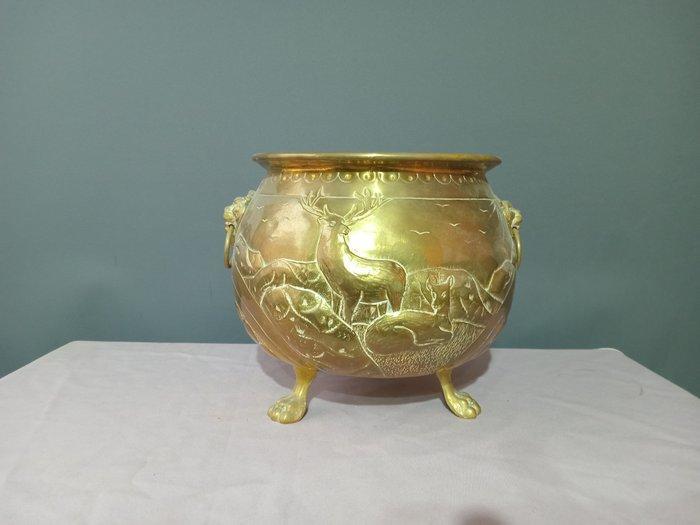 Pot - Messing - Met leeuwenkoppen, Antiek en Kunst, Curiosa en Brocante