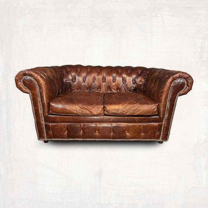 Sofa - Bruin cuoio, prachtige authentieke natuurlijke, Antiquités & Art, Curiosités & Brocante