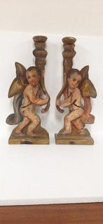 Paar Putti-hoorns, kandelaarhouder - 49 cm (2) - Hout -