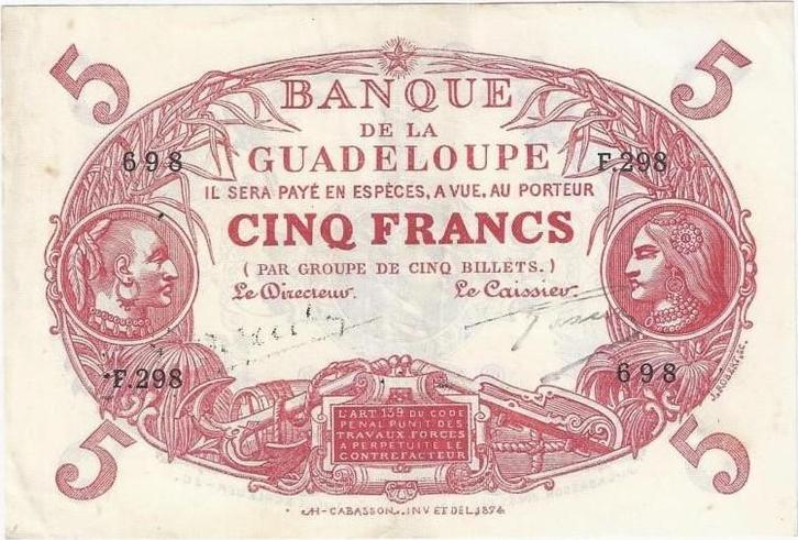 Guadeloupe Pick 7 e 5 Francs 1945 Splendide, Timbres & Monnaies, Billets de banque | Europe | Billets non-euro, Envoi