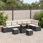 vidaXL 9-delige tuinset met kussens in zwart poly rattan en, Tuin en Terras, Verzenden, Nieuw