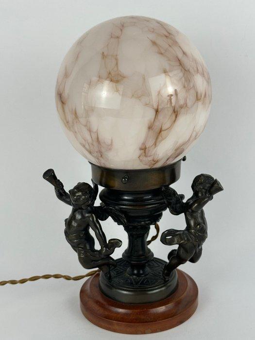 Lampe de table avec figurine - Bois, Bronze, Verre - Une, Antiek en Kunst, Curiosa en Brocante
