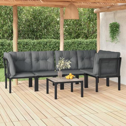 vidaXL 6-delige Loungeset poly rattan zwart en grijs, Tuin en Terras, Tuinsets en Loungesets, Loungeset, Nieuw, Verzenden