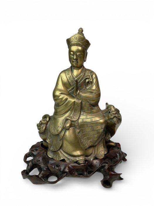 Boeddha met fantasiebeest - Brons, Hout - China - 20e eeuw, Antiquités & Art, Antiquités | Autres Antiquités