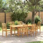 vidaXL Tuin Eettafel Set 7 pcs Bruin Massief Teakhout, Tuin en Terras, Tuintafels, Verzenden, Nieuw