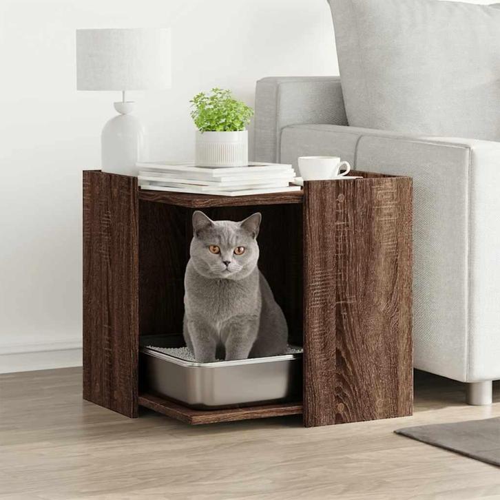 vidaXL Kattenbakkast 53x53x51 cm bewerkt hout bruin, Dieren en Toebehoren, Katten-accessoires, Nieuw, Verzenden