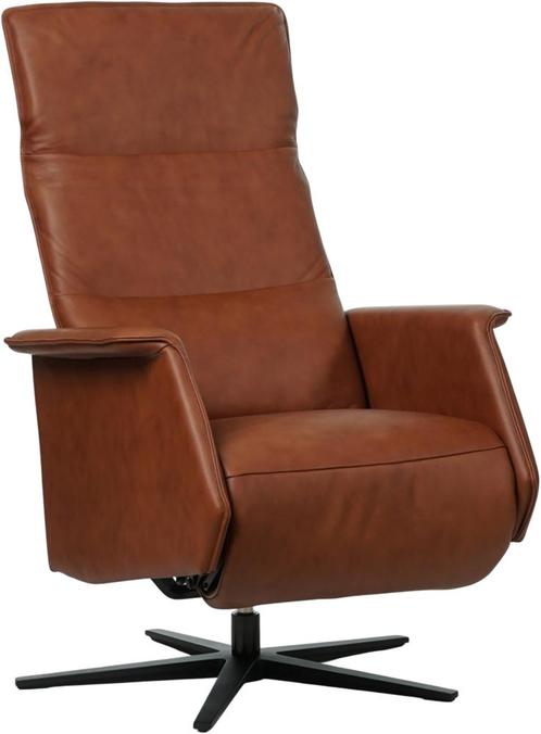 Donkercognac leren moderne relaxfauteuil - staal zwart frame, Huis en Inrichting, Fauteuils, 75 tot 100 cm, Nieuw, 50 tot 75 cm