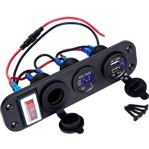 4-in-1 USB stopcontactcontact met Voltmeter + 12V, Doe-het-zelf en Bouw, Elektriciteit en Kabels, Nieuw