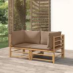 vidaXL Tuinhoekbanken 2 st met kussens bamboe taupe, Tuin en Terras, Tuinsets en Loungesets, Verzenden, Nieuw