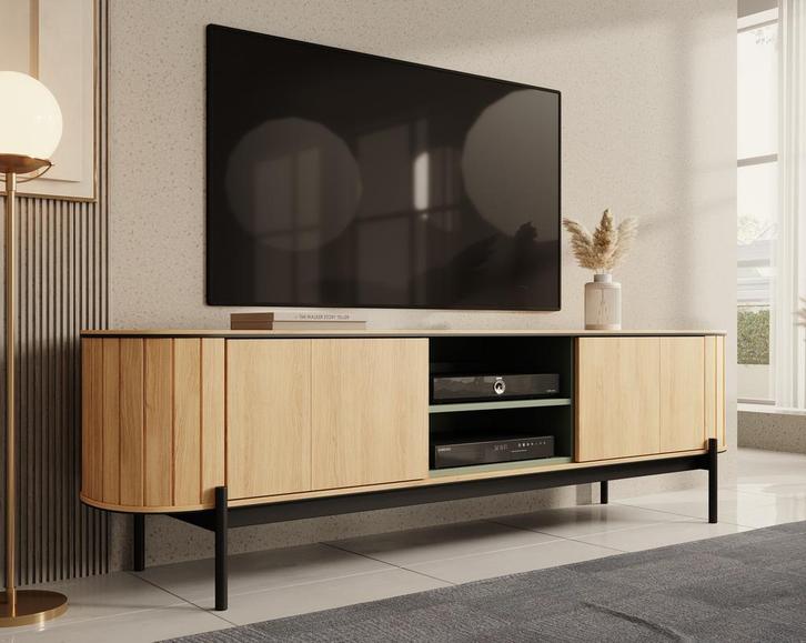 Meubella | TV-Meubel eiken 200x45x57 cm | TV Kast 2 deuren, Huis en Inrichting, Kasten |Televisiemeubels, 25 tot 50 cm, Nieuw