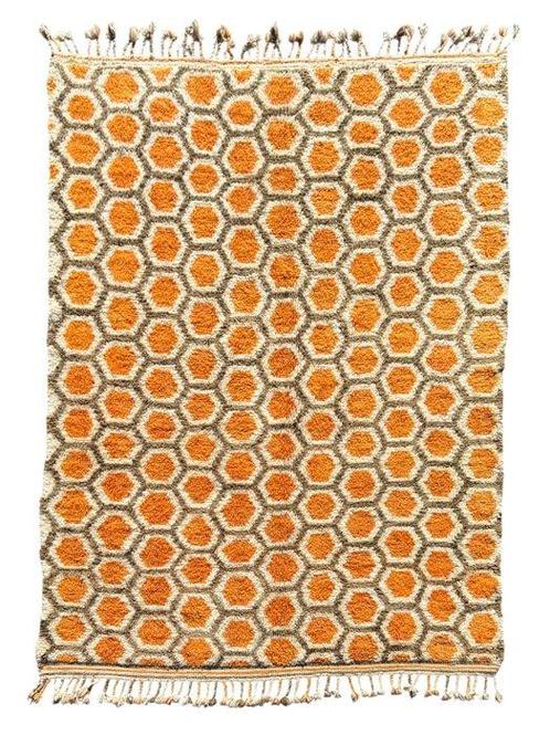 Moroccan M’rirt Wool Rug – 200 x 300 cm – Hexagonal Orange, Huis en Inrichting, Stoffering | Tapijten en Vloerkleden