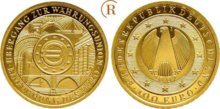 100 Euro Waehrungsunion 1/2 Unze Feingoud 2002 J Brd: goud, Postzegels en Munten, Munten en Bankbiljetten | Toebehoren, Verzenden