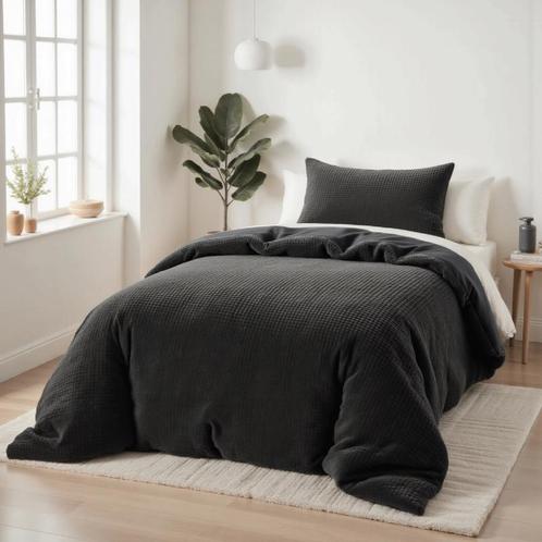 Teddy fleece dekbedovertrek met reliëf - antraciet - 140 x, Huis en Inrichting, Slaapkamer | Beddengoed, Grijs, Nieuw, Verzenden