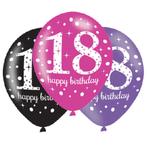 Ballonnen 18 Jaar Happy Birthday Roze 27,5cm 6st, Verzenden, Nieuw