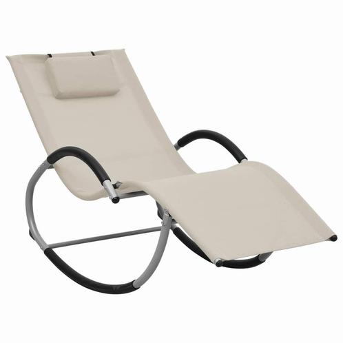 vidaXL Chaise longue avec oreiller Crème Textilène, Jardin & Terrasse, Chaises longues, Neuf, Envoi