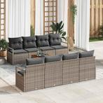 vidaXL Tuinbank Set met kussen 9 pcs Grijs poly rattan, Tuin en Terras, Verzenden, Nieuw