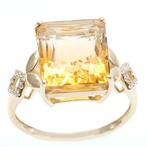 Bague - 14 carats Or jaune Citrine - Diamant, Handtassen en Accessoires, Ringen, Nieuw