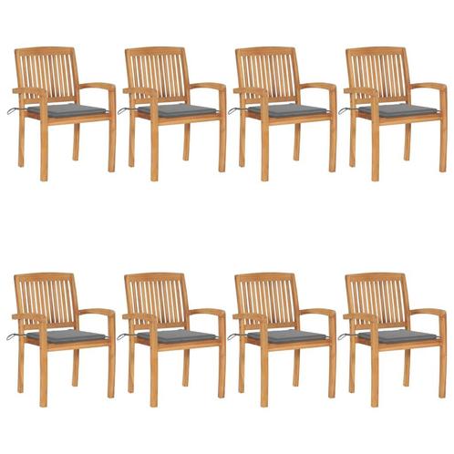 vidaXL Tuinstoelen stapelbaar 8 st met kussens massief, Tuin en Terras, Tuinstoelen, Nieuw, Verzenden