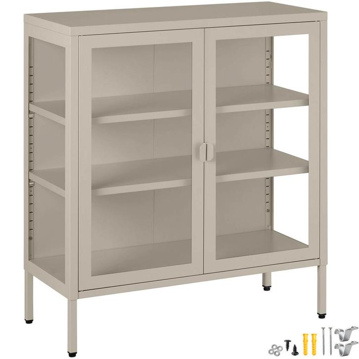 tectake metalen vitrinekast - taupe, Maison & Meubles, Armoires | Mobilier de télévision, Envoi