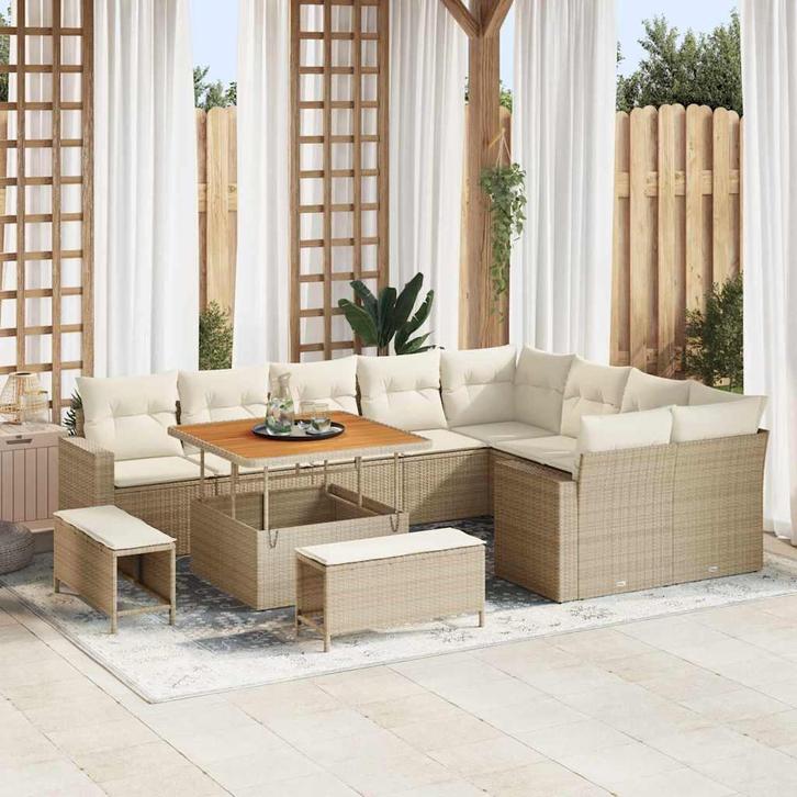 vidaXL Tuinbank Set 12 pcs Beige poly rattan, Tuin en Terras, Tuinsets en Loungesets, Nieuw, Verzenden