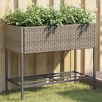 vidaXL Plantenbak met schap poly rattan grijs, Tuin en Terras, Verzenden, Nieuw