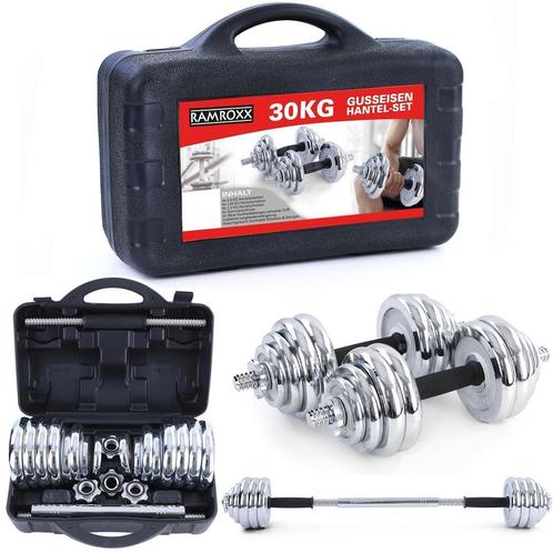 Duurzame Dumbell Set 30 kg - Chroom Gietijzer met Antisli..., Sport en Fitness, Fitnessmaterialen, Nieuw, Ophalen of Verzenden