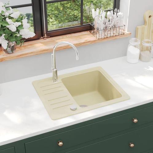 vidaXL Gootsteen enkele bak graniet beige, Huis en Inrichting, Keuken | Keukenelementen, Nieuw, Verzenden