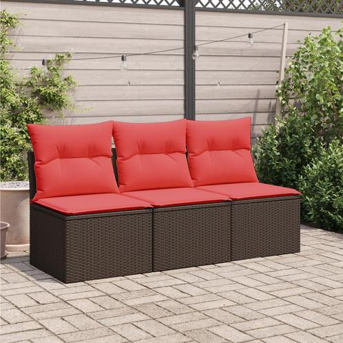vidaXL Tuinbank met kussens 3-zits poly rattan bruin, Tuin en Terras, Tuinsets en Loungesets, Nieuw, Verzenden