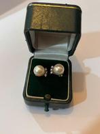 Oorbellen - 14 karaat Witgoud Parel - Diamant - 10 mm parels