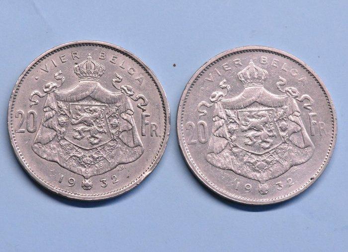 België. Albert I. 20 Francs/4 Belga 1932 Vlaams positie A en, Timbres & Monnaies, Monnaies | Pays-Bas