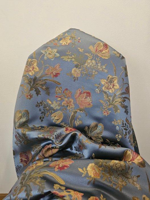 300x300 cm! Blauwe duifkleurige stof JACQUARD San Leucio, Antiek en Kunst, Antiek | Tapijten, Tafelkleden en Textiel