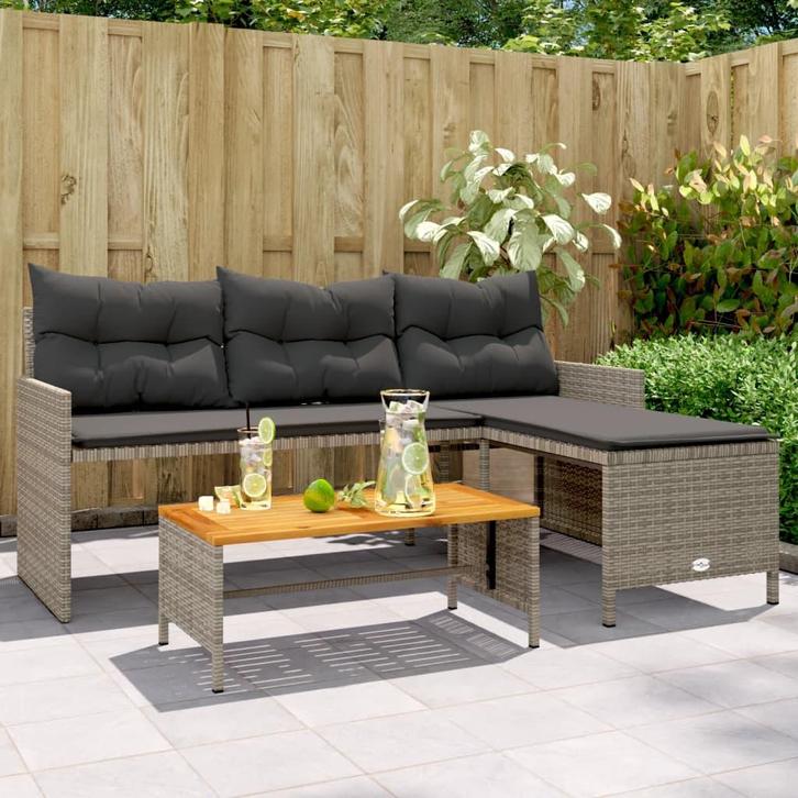 vidaXL Tuinbank met tafel en kussens L-vormig poly rattan, Tuin en Terras, Tuinsets en Loungesets, Nieuw, Verzenden